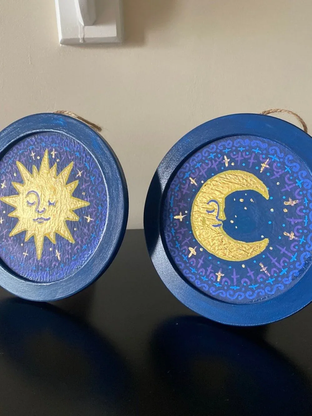 2 Celestial Sun and Moon Paintings, Whimsigoth